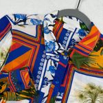 Ecru  Womens Small‎ Button Down Shirt Colorful Tropical Bird Floral Print Photo 5