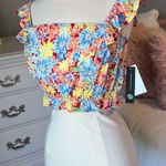 As You Wish Cropped Top Colorful Floral Flutter Sleeve Small Photo 1