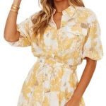 Hello Molly  Cabernet Shirt Dress Mini Yellow White Floral Print NEW Womens XS Photo 0