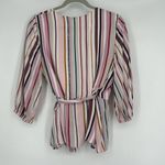 Harper Heritage  Wrap Top Blouse Vertical Stripe Pink 3/4 Balloon Sleeves Size M Photo 6