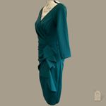 XScape Emerald Green Draped Ruffle Sheath Dress Women’s Size 6 Made in USA Photo 3