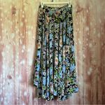 LHD The Riviera Black Silk Blend Blue Floral Print Midi Skirt Size 0 Photo 5