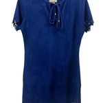 Ethereal  Royal Blue Sueded Laser Cut Tassel Neckline Mini Dress Womens Medium Photo 8