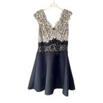Tadashi Shoji  Contrast Lace and Pintuck Neoprene Black White Gray Dress Photo 1