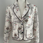 Keke Collection Floral Embroidered Cream/Briwn/Orange Silk Blazer sz M Photo 0