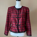 Maggy London MAGGIE LONDON | Buffalo Plaid Holiday Silk Blazer Sz 12P Photo 6