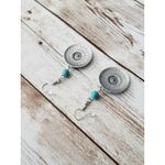 Ornate Patterned Circle Dangle Earrings Silver Tone, Red, Blue Photo 2