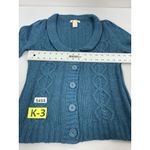 Womans Tulle Long Sleeve Cableknit Sweater XS Teal Button Down Collar Photo 4