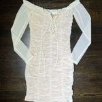Tiger Mist  Cream Off The Shoulder Ruched Mesh Mini Dress Photo 0