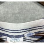 Sigrid Olsen Women’s Shirt Sz M Linen Rayon Blend Blue Stripe 3/4 Sleeve Beachy Photo 1
