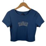 Dazy Top Women XL Blue Hawaii Graphic Embroidery Crop T Photo 0