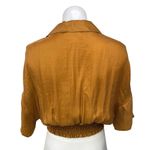 ZARA Brown 3/4 Sleeve Collared Pocket Smocked Button Up Crop Shirt Top Size M Photo 1