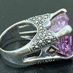 Amethyst Vintage Purple & Marcasite 925 Sterling Silver 16mm Cocktail Ring Sz 8 Photo 11
