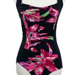 Tropical Escape Women's Black Pink Floral Ruched One Piece Swimsuit Size 6 Photo 11
