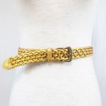 VINTAGE 90s Gold Metallic Woven Leather Belt Braided Y2K Retro Medium Large Gold Photo 1