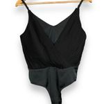 ZARA Bodysuit Pleated Draped Black Top Buttons Women Size Small Spaghetti Straps Photo 2