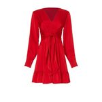 Marissa Webb Red Satin Long Sleeve Tie Front Mini Dress Size 6 Photo 4