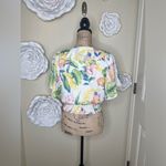 NTM: June & Hudson Ruffled Tropical Print Ivory Crop Top Blouse Size Small White Photo 8