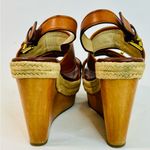 Coach Mariam Brown Leather Wedge Sandals, Brass Hardware, Wood Platform sz 6.5 Photo 4