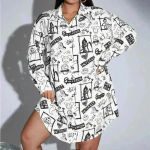 SheIn Curve UK Graffiti Print Drop Shoulder Shirt Dress Size US 20 Photo 1