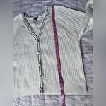 Talbots Cream Navy Trim V Neck Rib Knit Cardigan Sweater Old Money Preppy - XL Photo 5