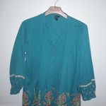 EGO  LP Kurta Smocked Cotton Dress Petite in Turquoise Gold Paint Petite Photo 3
