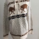 American Eagle  Outfitters Womens Hooded Sweater M Deer Knit Acrylic Cotton Beige Photo 5
