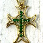 Solid 18K, genuine emeralds cross pendant Multiple Photo 1