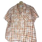 Erika Plaid Cotton Button up Orange Brown Beige Short Sleeve Shirt… Photo 4