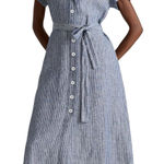 Quince European Linen Button Front Midi Dress Blue Chambray Stripe Women’s Small Photo 0