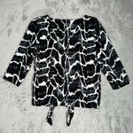 Chico's  Shirt Women Medium Black White Animal Print Tie Front Casual Edgy Neutral Photo 2