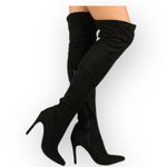 Bebe 𖤐 Over the Knee Stiletto Heeled Pointy Toe Boots 𖤐 Black Vegan Suede 𖤐 Photo 11