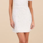 Lulus Tarabya Classic White 3D Floral Beaded Mini Dress Size Medium NWT Photo 0