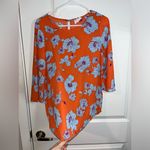 Everly  Orange Baby Blue Spring Poppy Floral All Over Print Blouse Size Small Photo 2
