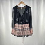 Free People  Janpath Bell Sleeve Romper‎ in Black Pink Size Small Photo 1
