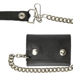 BLACK GENUINE LEATHER Trifold Biker's Wallet ID Card Holder w/Chain Skull Photo 0