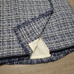 Talbots  Petites Tweed Button Front Fringe Skirt Wrap Navy Blue White Size 12P Photo 5