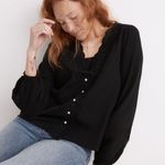 Madewell  Eyelet Trim Twin Set Top in Black Size Large NWT Photo 1