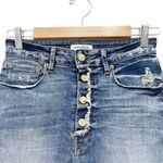 Good American  High Rise Button Fly Denim Shorts Blue Distressed Hem Size 4 | 27 Photo 2