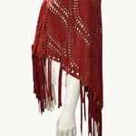 Bohemian Red Laser Cut Fringe Shawl 65 inch Full Shoulder Brown Photo 1