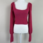 Free People Free‎ People Katie Pullover Textured Cotton Cropped Sweater in Magenta Size XS Photo 1