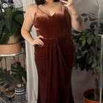 Revelry Rava Velvet Maxi Bridesmaid Dress in Rust Size 8 Brown Photo 0
