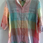 Lands' End Top Womens XL Pastel Plaid Linen Casual Preppy Coastal Career Photo 0