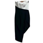 Amanda Uprichard  Soiree Strapless Asymmetrical Midi Dress In Black & Ivory Photo 3