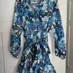 Rhode Emma Dress Woodstock Floral Blue Long Sleeve Dress Size L Photo 3