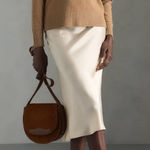 Quince  100% Washable Silk Skirt in champagne color size L Photo 0