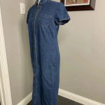Vintage Denim Shirt Dress 10 Collared Short Sleeve Snap Button Front Cotton 90s Blue Photo 3