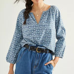 Roberta Roller Rabbit Roller Rabbit Wythe Blouse Anthropologie Blue White Block Print Cotton Top EUC M Photo 0