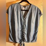 Talbots  Blue Chambray Denim Button front Tie Front Blouse summer denim casual Photo 3