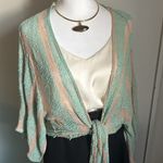 Black Bead  Women’s Tie Front Striped Knit Kimono Inspired Cardigan Shrug Sweater Photo 0